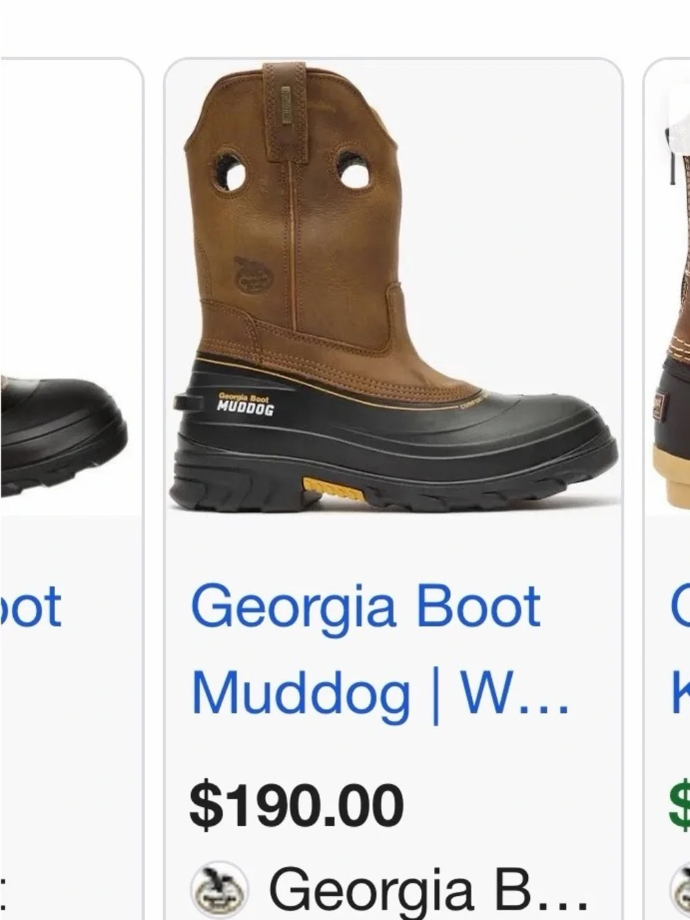 Georgia Boot Kids Tan Brown Waterproof Pull-On Boots with Black Soles. Size 11